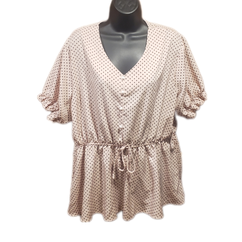 Shein Curve Light Pink Polkadot Ruffle Top- Sz 3XL